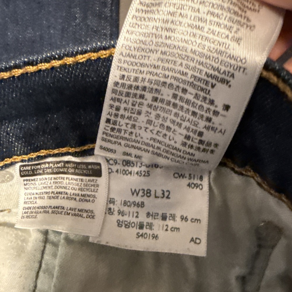 Levis 513 Jeans Mens 38x32 Blue Distressed Slim Straight Pockets Modern - Picture 9 of 9